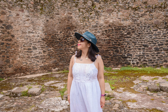 Woman Looking Away in Profile at Malinalco Ancient Ruins