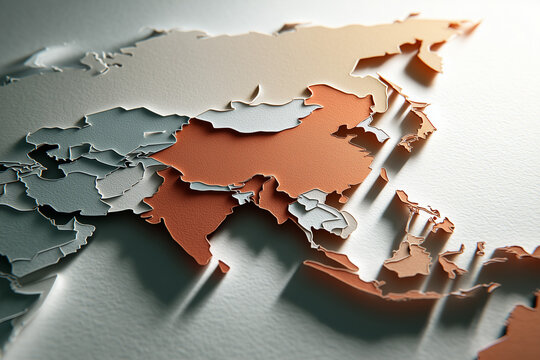 Asia and Eurasia continent 3D relief map graphic, 아시아 및 유라시아 대륙 중심의 3D 양각 입체 지도 그래픽