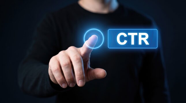 Hand clicking virtual button with ctr text