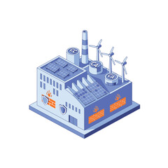 Obraz premium Sustainable Factory with Solar Panels and Wind Turbines