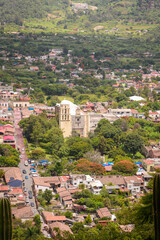 Fototapeta premium High Angle View of Colonial Church in Malinalco Town Centre