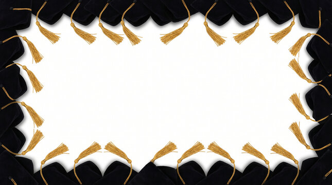 Decorative graduation frame made of academic caps with large copy space.