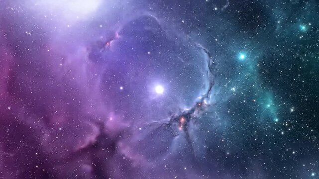 Cosmic nebula explosion with glowing star center in deep space sci fi cinematic visuals