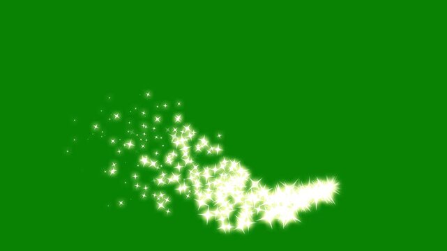 Fantasy golden glitter star trail animation, radiant golden sparkles, glowing pixie dust burst, magical doodle blink stars, smooth star curved light path, sparkling glitter overlay on green screen.4K