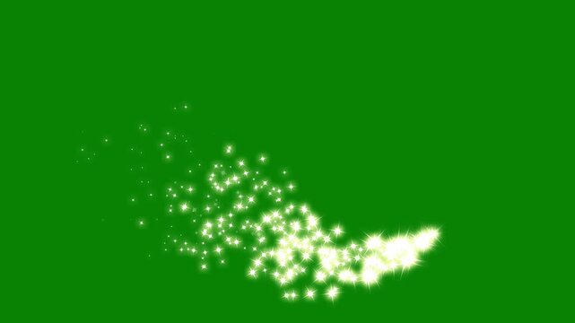 Fantasy golden glitter star trail animation, radiant golden sparkles, glowing pixie dust burst, magical doodle blink stars, smooth star curved light path, sparkling glitter overlay on green screen.4K