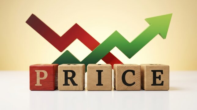 Wooden blocks spelling price with green