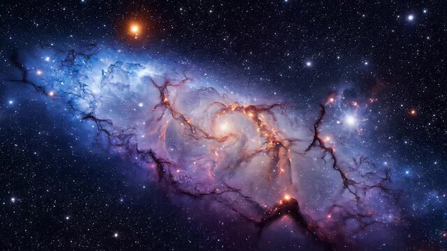 Cosmic nebula galaxy deep space motion background with glowing stars and vibrant interstellar dust clouds