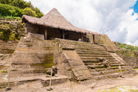 Monolithic Aztec Temple Pyramid in Malinalco Archaeological Site