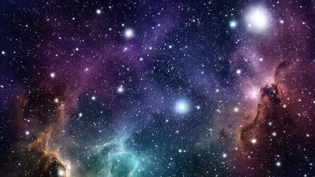 Cosmic nebula glow with vibrant purple and blue dust clouds in deep space galaxy background
