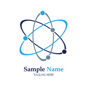 Modern scientific logo design featuring stylized atomic structure with text
