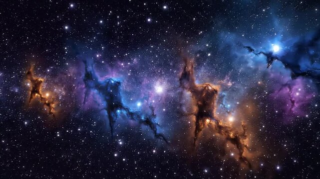 Cosmic nebula clouds drifting through deep space with glowing stars and vibrant gas patterns