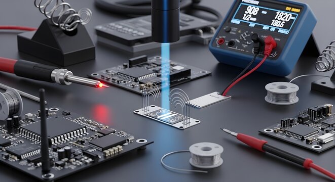 Electronics repair with soldering iron and multimeter