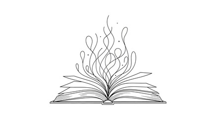 Open book with abstract flowing lines and emerging creativity © Mami