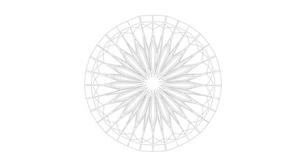 Obraz premium Geometric symmetrical radial pattern with intricate lines and sharp angles on a white background, resembling a starburst or a stylized flower