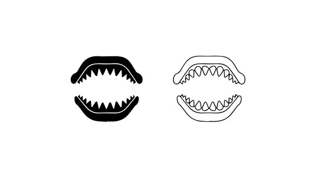 Minimalist Shark Jaws Silhouette And Line Art Icon Set