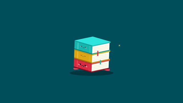 Animated stack of pixel art books jumping and landing together