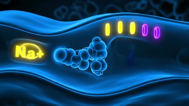 Animation of Sodium-Potassium Pump in Cell Membrane with Ion Transport