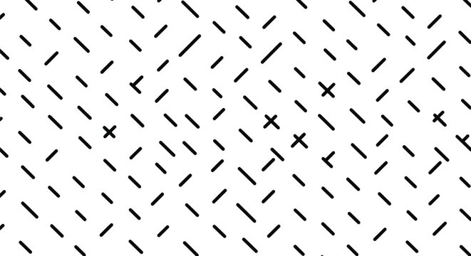 Abstract background with minimal black lines and crosses on white seamless pattern