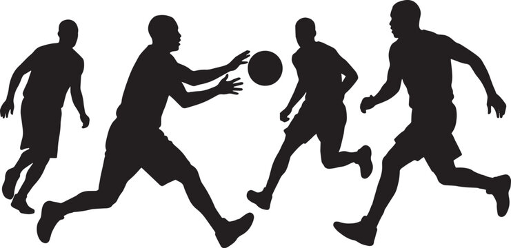 Athletes playing basketball move quickly across the court while focusing on passing the ball during an intense match game.