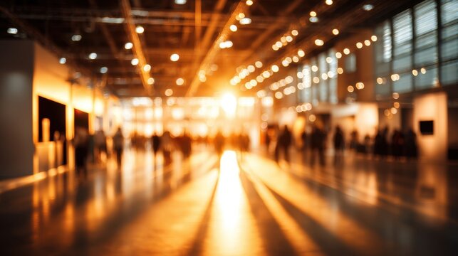 Modern airport terminal with passengers and bright sunlight streaming in