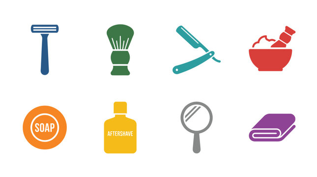 Shaving kit icons on white background.