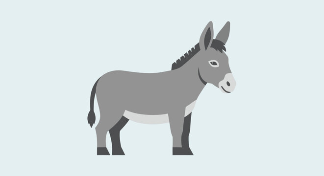 Cute grey donkey illustration standing isolated on blue background