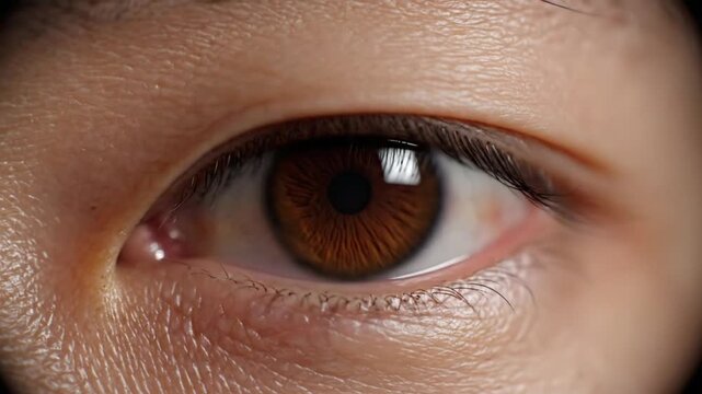 Close up view of a human eye showing details of the pupil and iris in high magnification for scientific study and observation