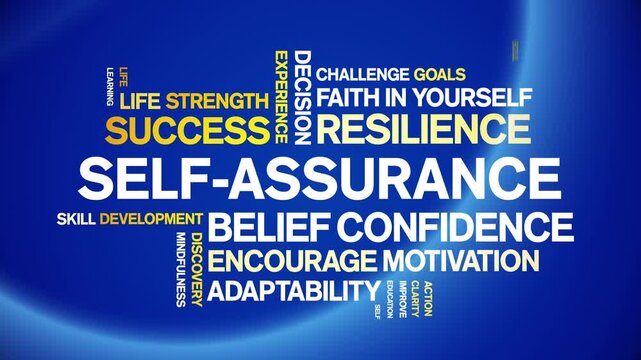 Self-Assurance animated word cloud-text design animation tag kinetic typography seamless loop.