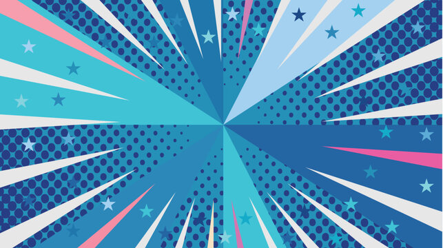 Blue Comic Style Radial Speed Lines Background with Stars