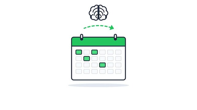 Abstract Spaced Repetition Learning Calendar Animation with Brain and Refresh Icon