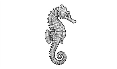 Fototapeta premium Seahorse Vector Line Art Illustration Black and White Marine Animal Isolated on White Background