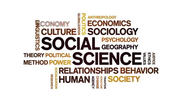 Social Science animated word cloud-text design animation tag kinetic typography seamless loop.