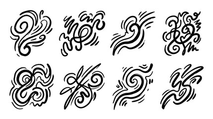 Fototapeta premium Abstract Swirls and Flourishes: Hand-Drawn Black Ink Elements Set