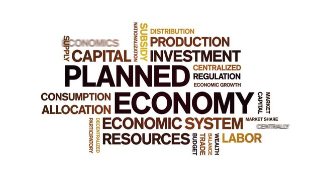 Planned Economy animated word cloud-text design animation tag kinetic typography seamless loop.