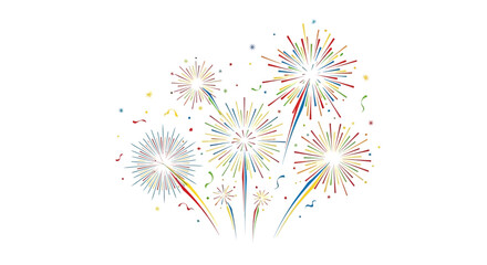 Obraz premium Colorful Fireworks Explosion with Confetti on White Background
