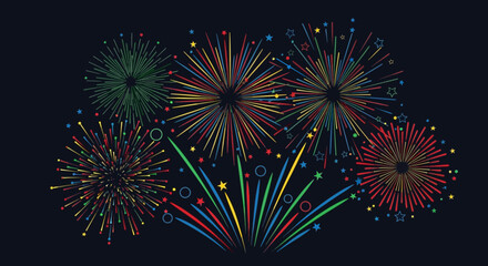 Colorful Fireworks Display on Dark Night Sky - Celebration and Festive Background © aji