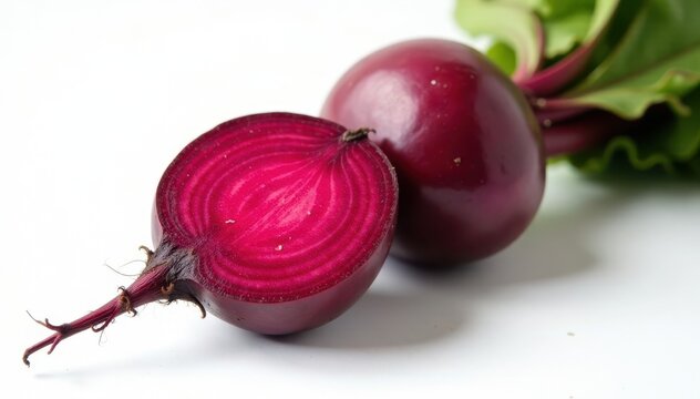 Deep red beetroot isolated on a white background with subtle texture and slight shadow, food, still life, isolation