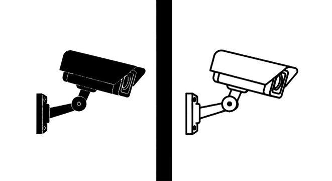 Minimal black silhouette icon, simple flat vector, bold black shape, no, no shading security camera icons in black and white silhouette style on a, flat icon style