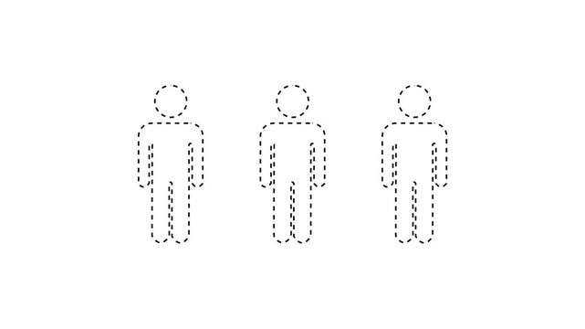 Animated of a person standing upright with a red dotted line icon.Social Distancing, People keeping distance icon animated