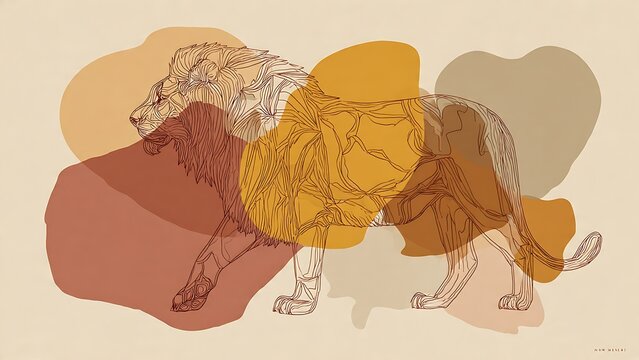 Abstract lion illustration in modern minimalist style with geometric shapes