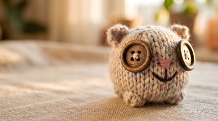 Fototapeta premium Cute handmade stuffed animal made of knitted wool