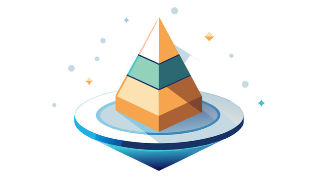 Isometric pyramid data chart design with floating elements and stars isometric infographic business floating geometric structure presentation illustration strategy abstract minimalist