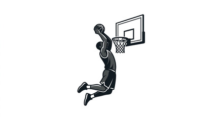 Athletic basketball player performing a slam dunk on a white background. © Pae