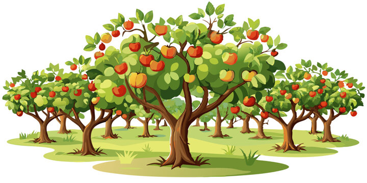 A orchard with apple trees bearing ripe red and yellow apples set in a lush green field apple picking fruit tree