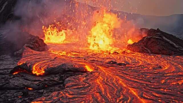 Exploring Pahoehoe lava flow from Puu Oo eruption in February 2019 at Hawaii volcano