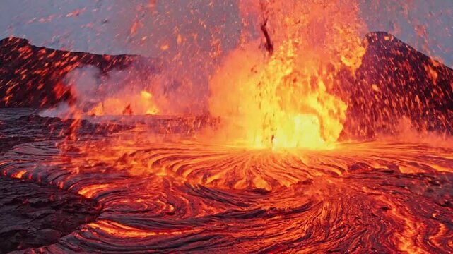 Pahoehoe lava flow from Puu Oo eruption in February showing the active volcanic activity and lava movement