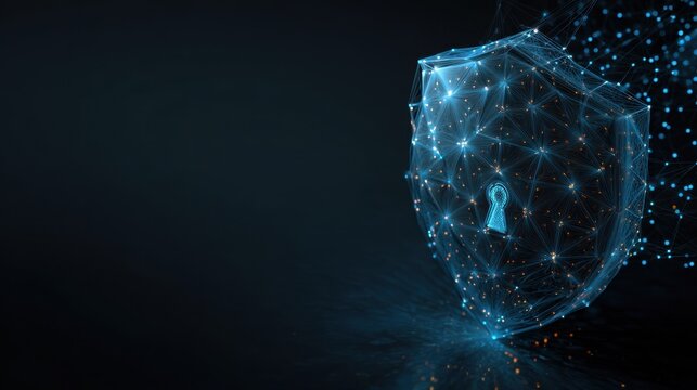 Digital Security Shield with Lock Icon and Network Connections in a Futuristic Style