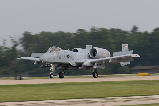 A-10 Thunderbolt II attack aircraft rolling on runway
