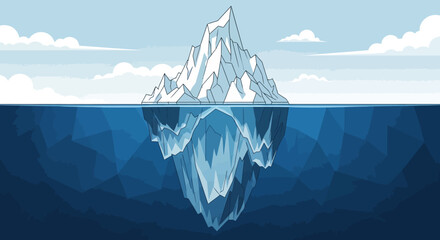 Pixel Art Iceberg Floating in Deep Blue Ocean with Reflection © ahmad