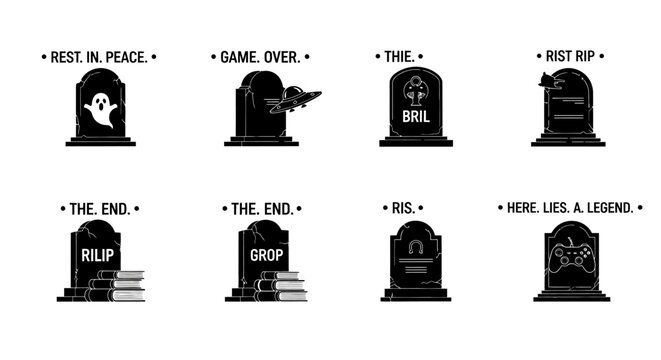 Pixel Art Tombstones Collection: Gaming, RIP, Game Over, Ghost, Legend